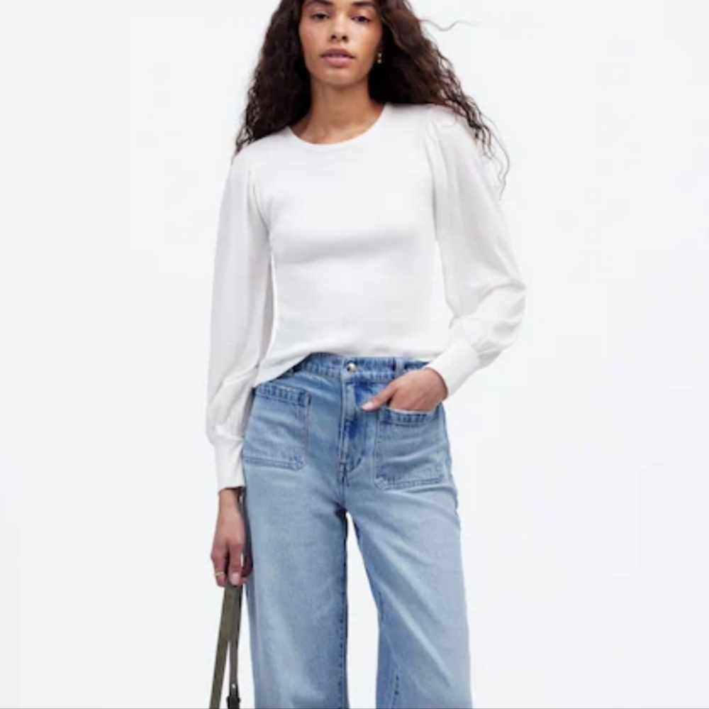 NWT Madewell White Puffed Sleeve Top XXS